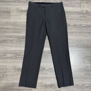 EGARA Men Charcoal Gray Wool Blend Dress Pants Flat Front Sz 36W x 30.5 Stretchy